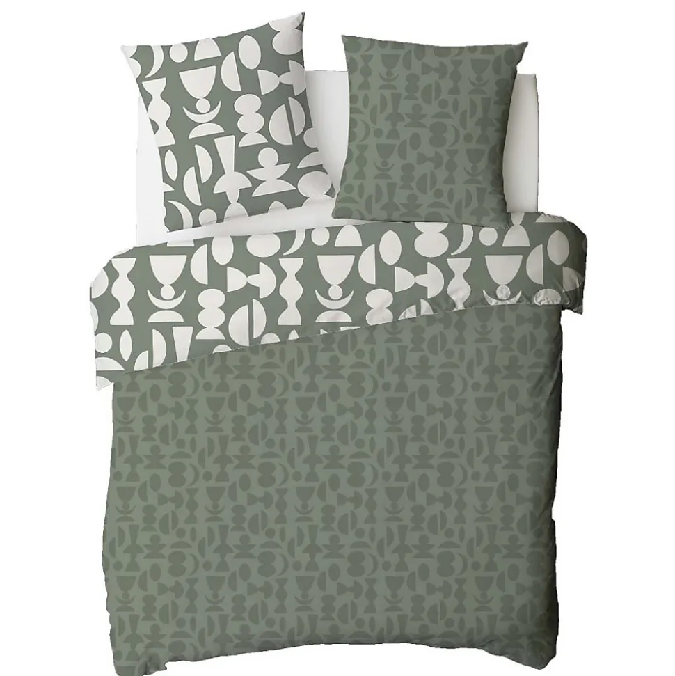 Parure de lit 2 personnes en coton 57 fils imprimé vert 240x220cm