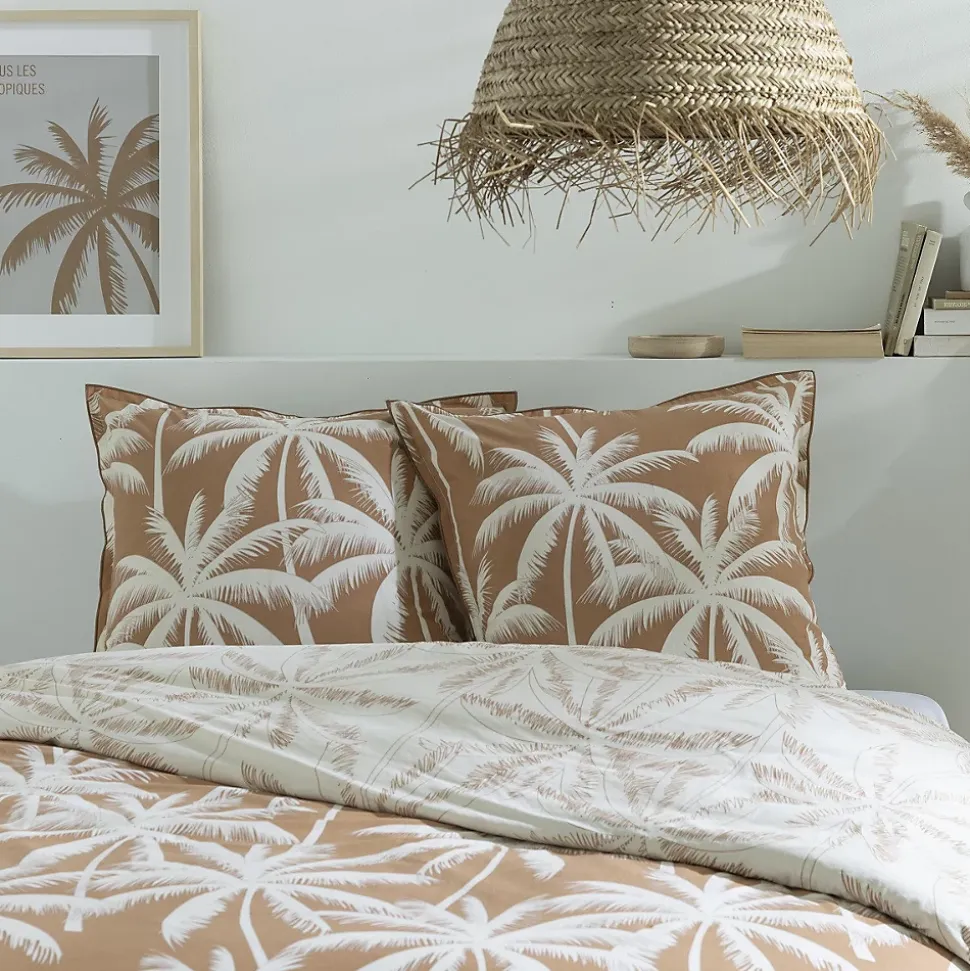 Parure de lit 2 personnes en coton 57 fils imprimé camel 260x240cm