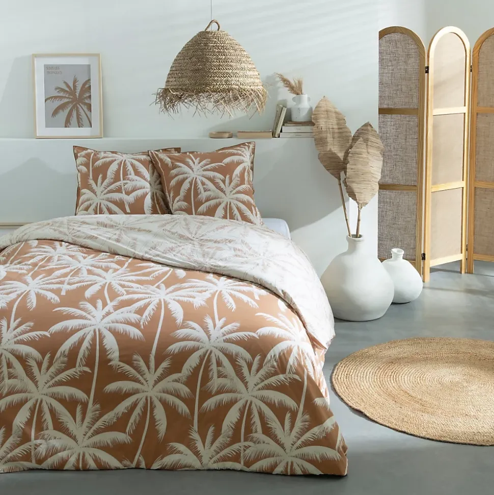 Parure de lit 2 personnes en coton 57 fils imprimé camel 260x240cm