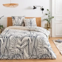 Parure de lit 2 personnes en coton 57 fils imprimé blanc 240x220cm