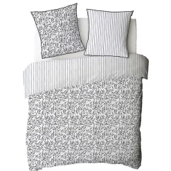 Parure de lit 2 personnes feuillage et rayures en coton 240x220cm