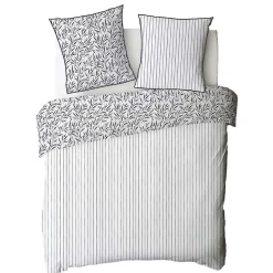 Parure de lit 2 personnes feuillage et rayures en coton 240x220cm