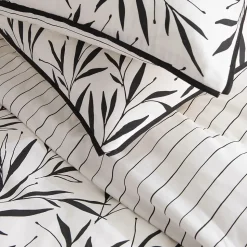 Parure de lit 2 personnes feuillage et rayures en coton 240x220cm