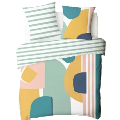 Parure de lit 2 personnes géométrique à rayures 240x220cm