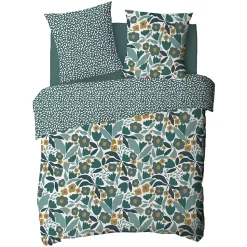 Parure de lit 2 personnes en coton 57 fils imprimé vert 260x240cm