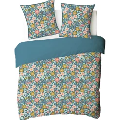 Parure de lit 2 personnes en coton 57 fils imprimé bleu 260x240cm