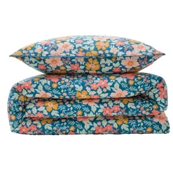 Parure de lit 2 personnes en coton 57 fils imprimé bleu 260x240cm