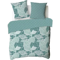 Parure de lit 2 personnes imprimé feuillage réversible 240x220cm