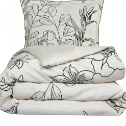 Parure de lit 2 personnes en satin de coton imprimé végétal 240x220cm