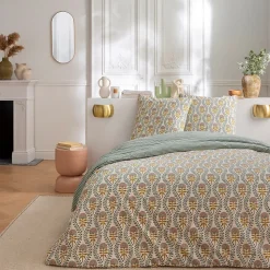 Parure de lit 2 personnes floral charme rayé 260x240cm