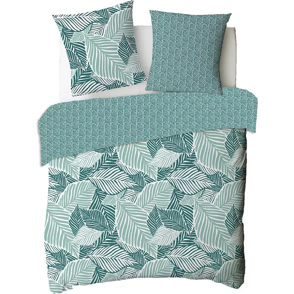 Parure de lit 2 personnes imprimé feuillage réversible 260x240cm
