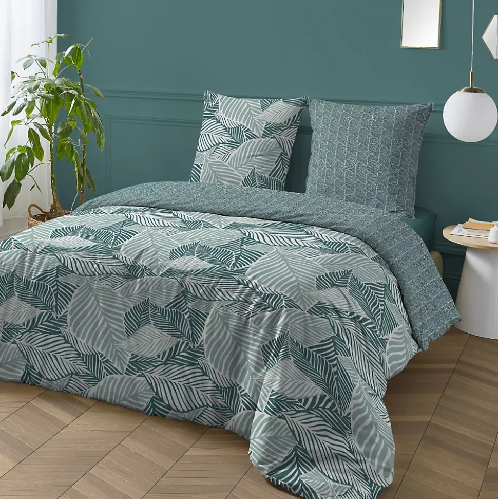 Parure de lit 2 personnes imprimé feuillage réversible 260x240cm