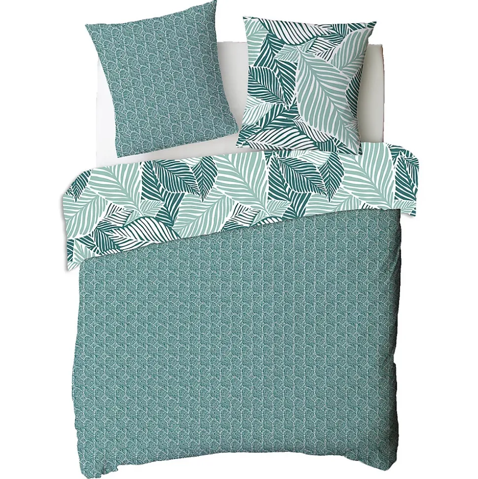 Parure de lit 2 personnes imprimé feuillage réversible 260x240cm