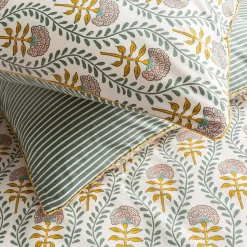 Parure de lit 2 personnes floral charme rayé 240x220cm