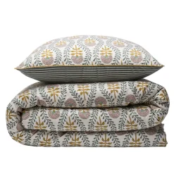 Parure de lit 2 personnes floral charme rayé 240x220cm