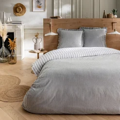 Parure de lit 2 personnes en coton 57 fils imprimé blanc 260x240cm