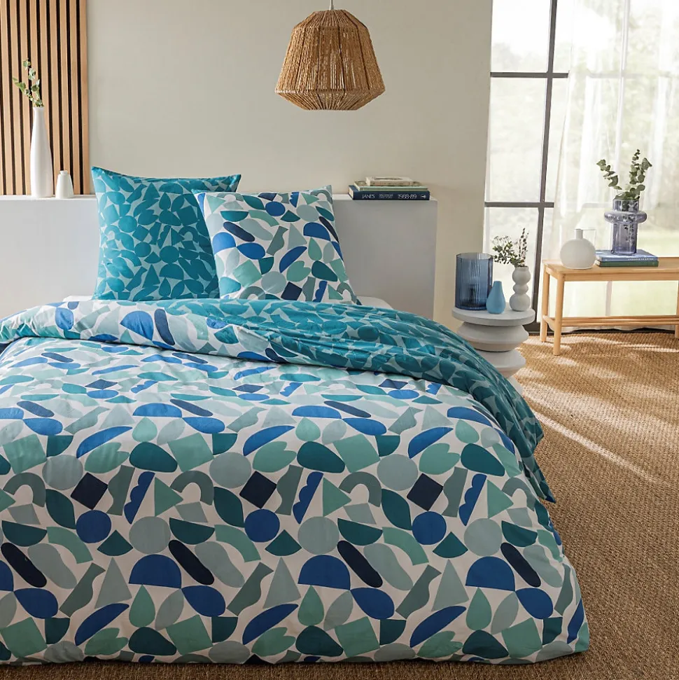 Parure de lit 2 personnes géométrique réversible en coton 240x220cm