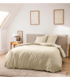 Parure de Lit 3 Pièces 100% Coton Fils Teints Meline beige 260 x 240 cm