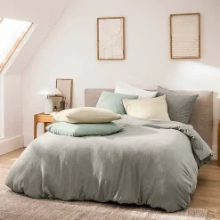 Parure de Lit 3 Pièces 100% Coton Fils Teints Meline beige 260 x 240 cm