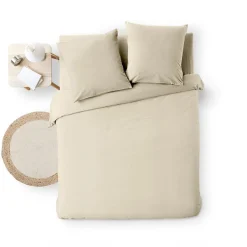 Parure de Lit 3 Pièces 100% Coton Fils Teints Meline beige 240 x 220 cm