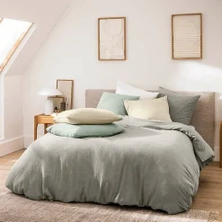 Parure de Lit 3 Pièces 100% Coton Fils Teints Meline beige 240 x 220 cm