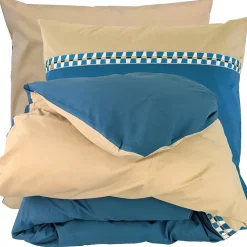 Parure de lit 3 pièces : housse 260x240 cm et taies 65x65 cm en percale de coton LINOA bleu cobalt