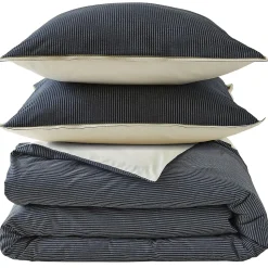 Parure de lit 3 pièces : housse 200x200 cm et taie 50x70 cm coton BRIXTON à rayures noires