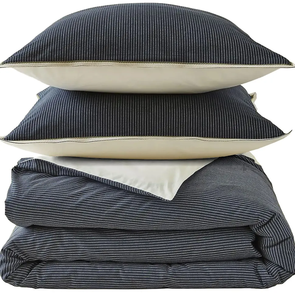 Parure de lit 3 pièces : housse 200x200 cm et taie 50x70 cm coton BRIXTON à rayures noires