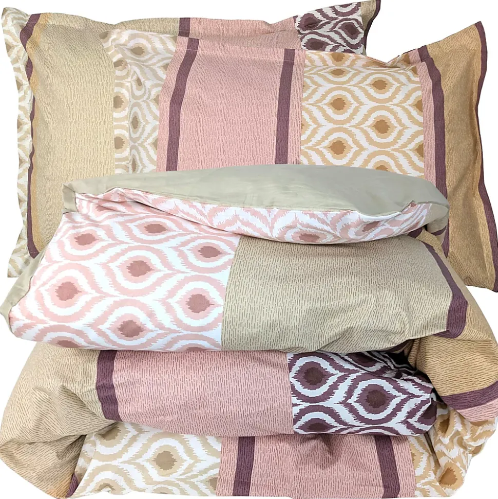 Parure de lit 3 pièces : housse 240x220 cm et taies 50x70 cm coton INOUK rose/beige