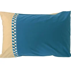 Parure de lit 3 pièces : housse 300x240 cm et taies 50x70 cm en percale de coton LINOA bleu cobalt