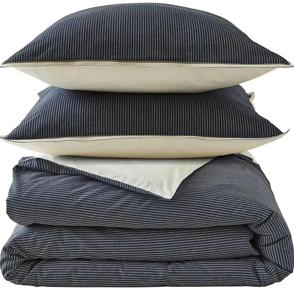 Parure de lit 3 pièces : housse 200x200 cm et taie 65x65 cm coton BRIXTON à rayures noires