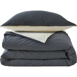 Parure de lit 2 pièces : housse 140x200 cm et taie 65x65 cm coton BRIXTON à rayures noires