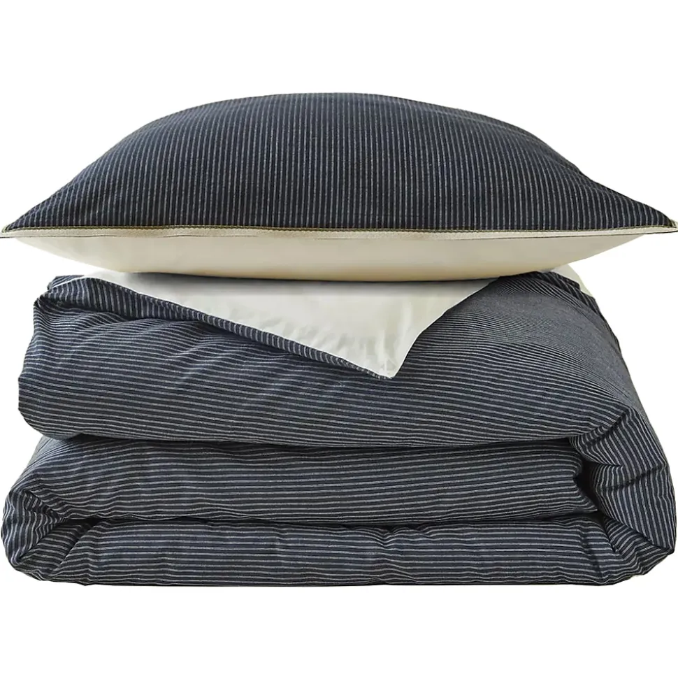 Parure de lit 2 pièces : housse 140x200 cm et taie 65x65 cm coton BRIXTON à rayures noires