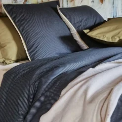 Parure de lit 2 pièces : housse 140x200 cm et taie 65x65 cm coton BRIXTON à rayures noires