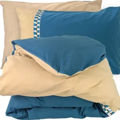 Parure de lit 3 pièces : housse 260x240 cm et taies 50x70 cm en percale de coton LINOA bleu cobalt