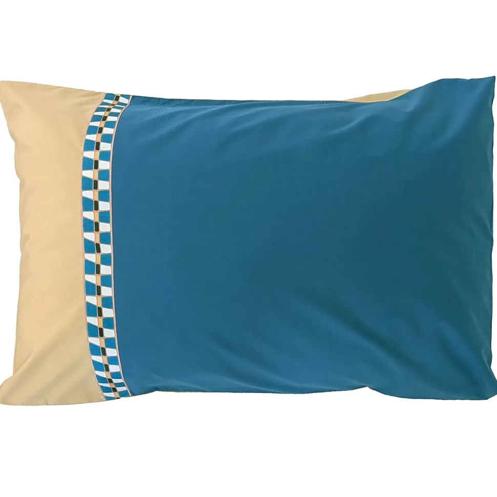 Parure de lit 3 pièces : housse 260x240 cm et taies 50x70 cm en percale de coton LINOA bleu cobalt