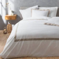 Parure de lit 3 Pièces coton et lin (240x220 cm - Blanc)