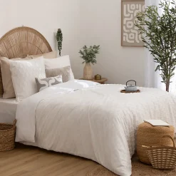 Parure de lit 3 pièces Edie jacquard blanc 260x240cm - Atmosphera