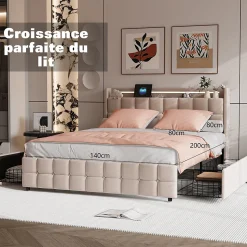 Parure de lit 4 pièces en polyester 160x200 cm, motif à carreaux style coton, résistante aux plis et à la décoloration - Rose