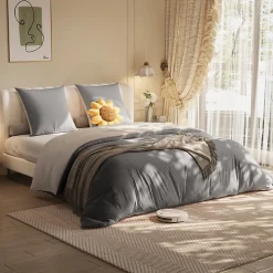 Parure de lit 4 pièces en Polyester, 160 x 200 cm, motif à carreaux esthétique en coton, résistante aux Plis , Gris