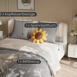 Parure de lit 4 pièces en Polyester, 160 x 200 cm, motif à carreaux esthétique en coton, résistante aux Plis , Gris