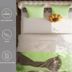 Parure de lit 4 pièces en Polyester, 160 x 200 cm, motif à carreaux esthétique en coton, résistante aux Plis, Vert