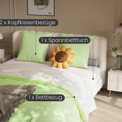 Parure de lit 4 pièces en Polyester, 160 x 200 cm, motif à carreaux esthétique en coton, résistante aux Plis, Vert