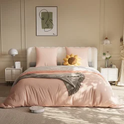 Parure de lit 4 pièces en Polyester, 140 x 200 cm, motif à carreaux esthétique en coton, résistante aux Plis, Rose