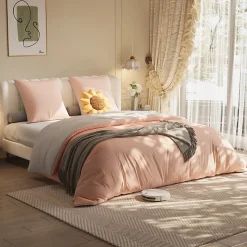 Parure de lit 4 pièces en Polyester, 140 x 200 cm, motif à carreaux esthétique en coton, résistante aux Plis, Rose