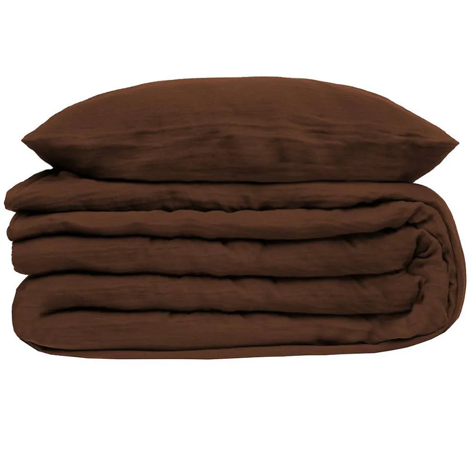 Parure de lit 3 pièces Flora gaze de coton marron 260x240cm - Atmosphera
