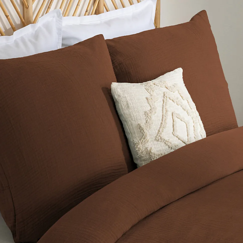 Parure de lit 3 pièces Flora gaze de coton marron 260x240cm - Atmosphera