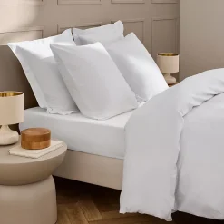 Parure de lit 3 pièces LINELLA Blanc- 240 x 220 cm Coton/Polyester lavé jacquard 57 fils