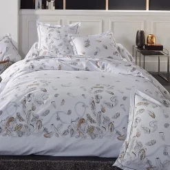 Parure de lit 3 pièces 200x200 cm taies 65x65 cm Percale pur coton PLUMES