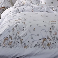 Parure de lit 3 pièces 200x200 cm taies 65x65 cm Percale pur coton PLUMES